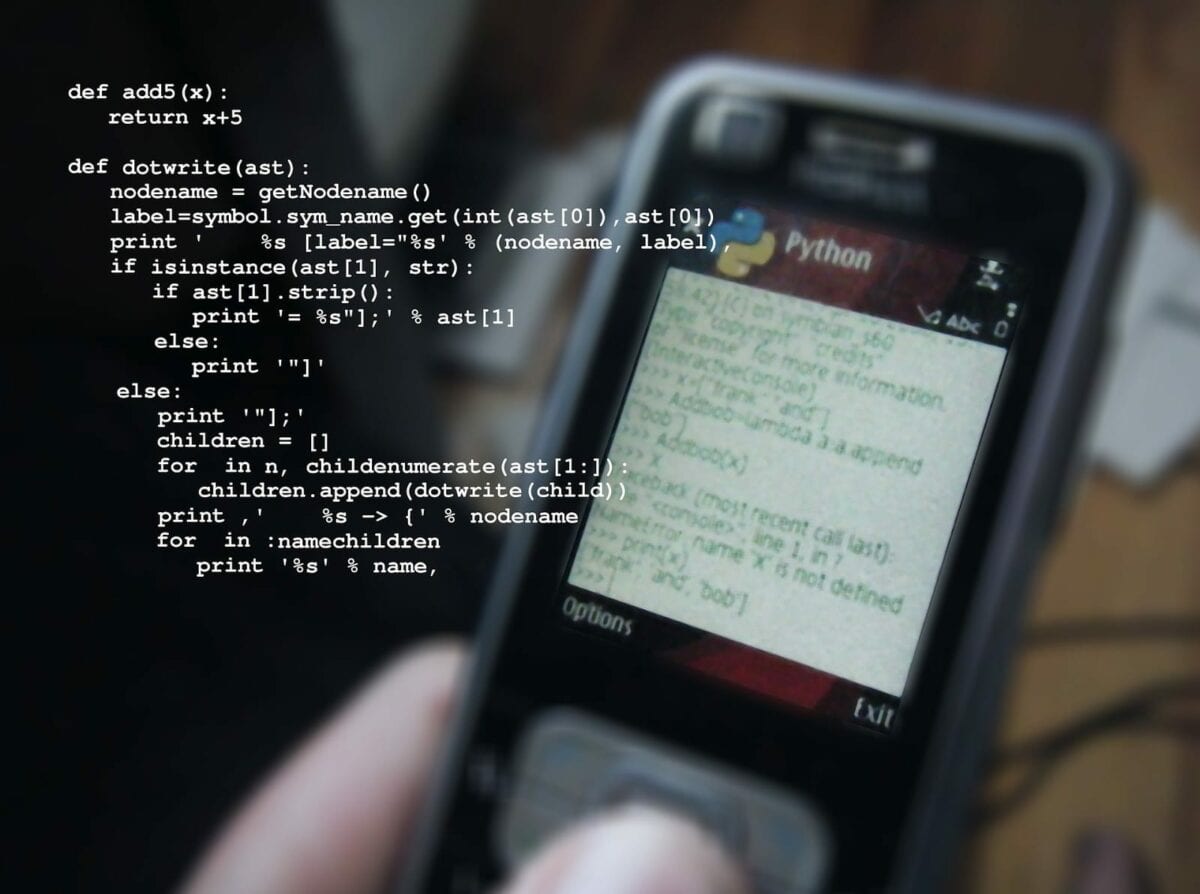 Image of code on a cell phone.