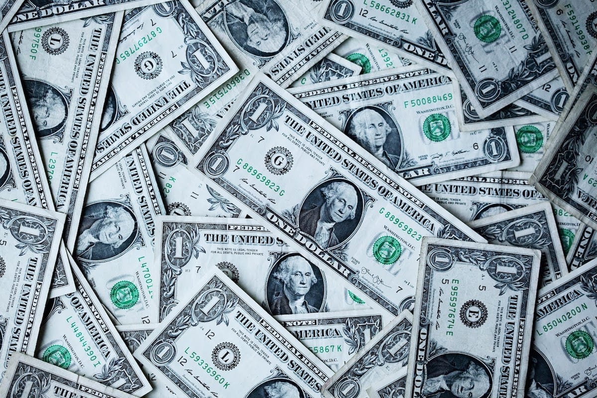 An image of dollar bills spread out. 