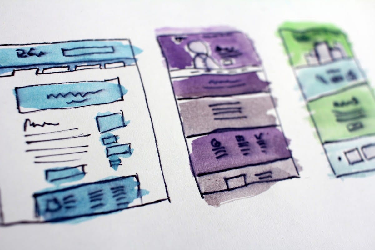 A watercolor representation of web page layouts.