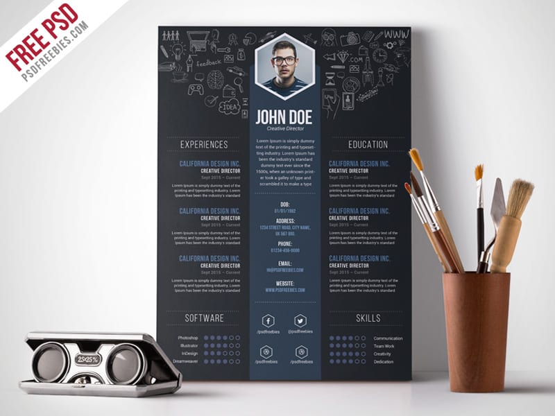 Free creative design resume template from PSDFreebies