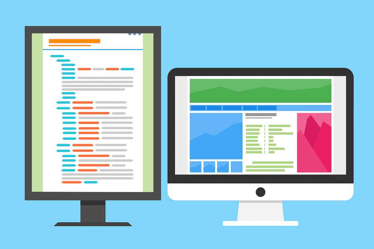 A graphic showing two computer monitors.