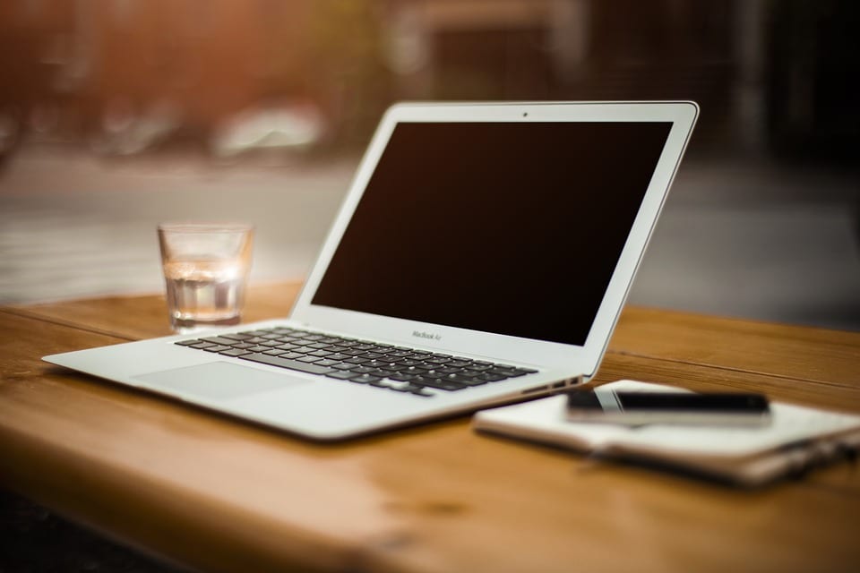 Laptop open on a table