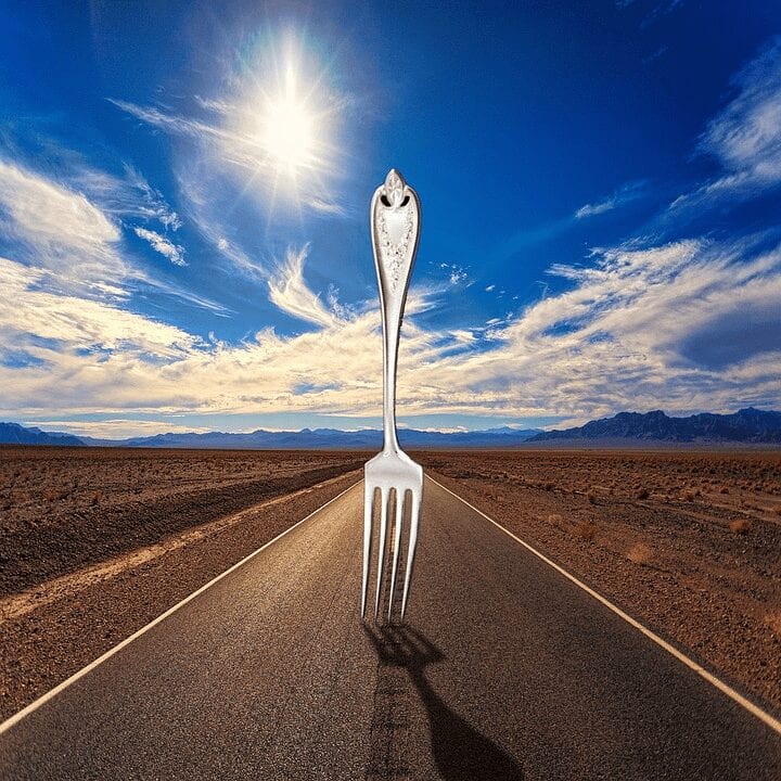 Picture of a fork in the road. Signifies having to make a decision between two choices.”