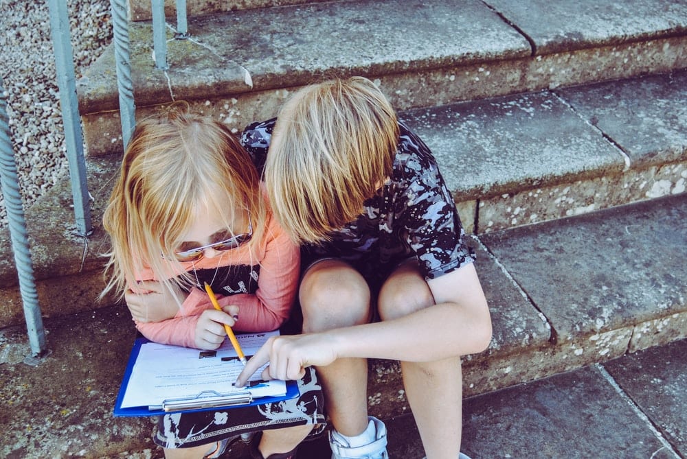  Two kids learning together. 