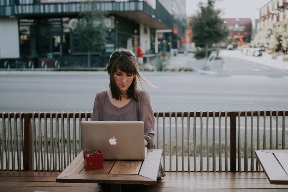  woman using computer