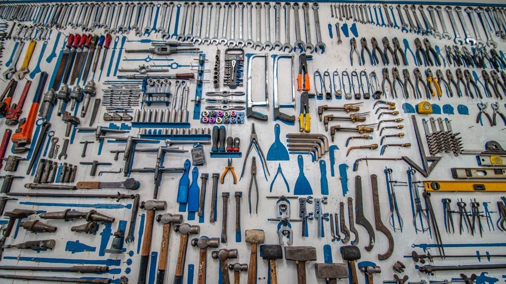 Tools mounted on a wall.