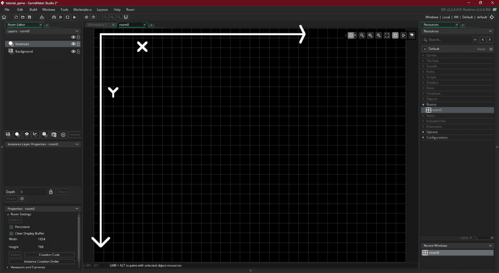 x and y variable coordinates on GMS 2 room grid