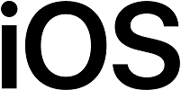 The iOS logo in black text on a white background. 