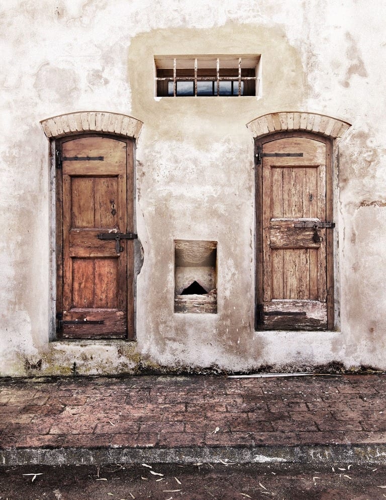 Two closed doors