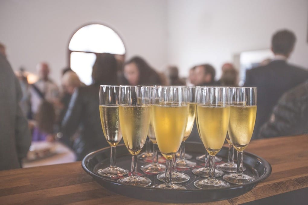 Glasses of champagne on a tray