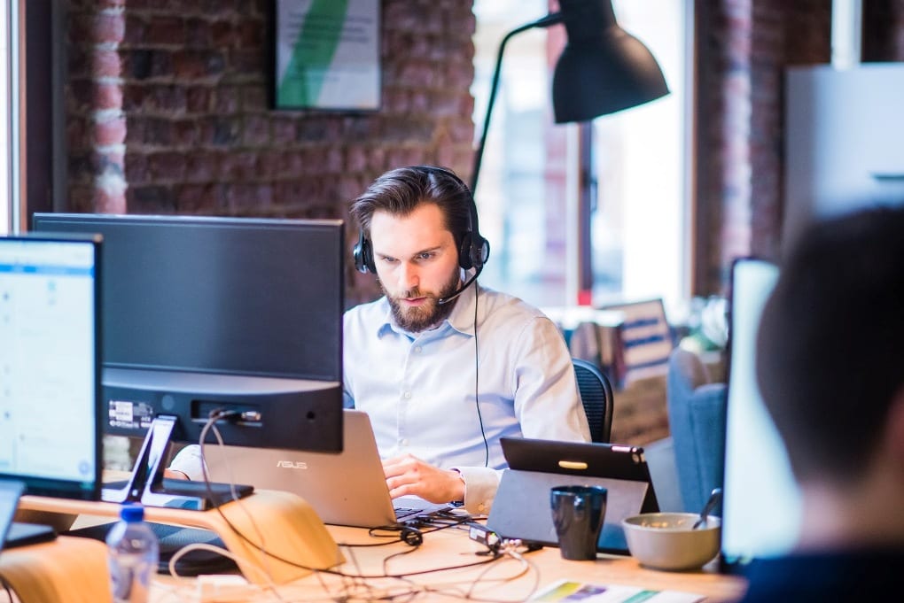 A person working on the computer