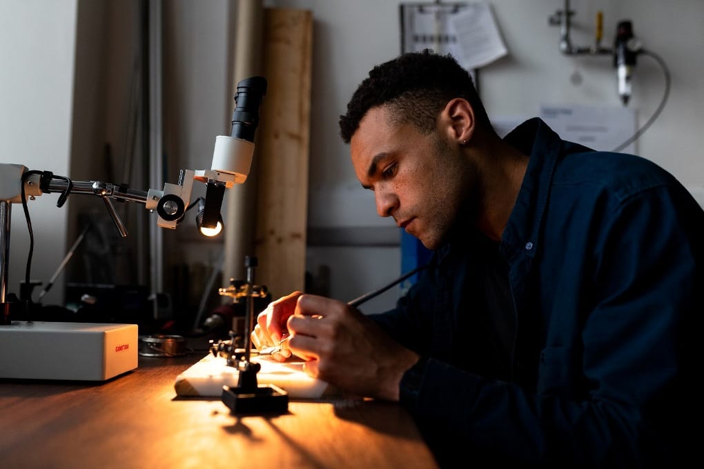 A person working on a device