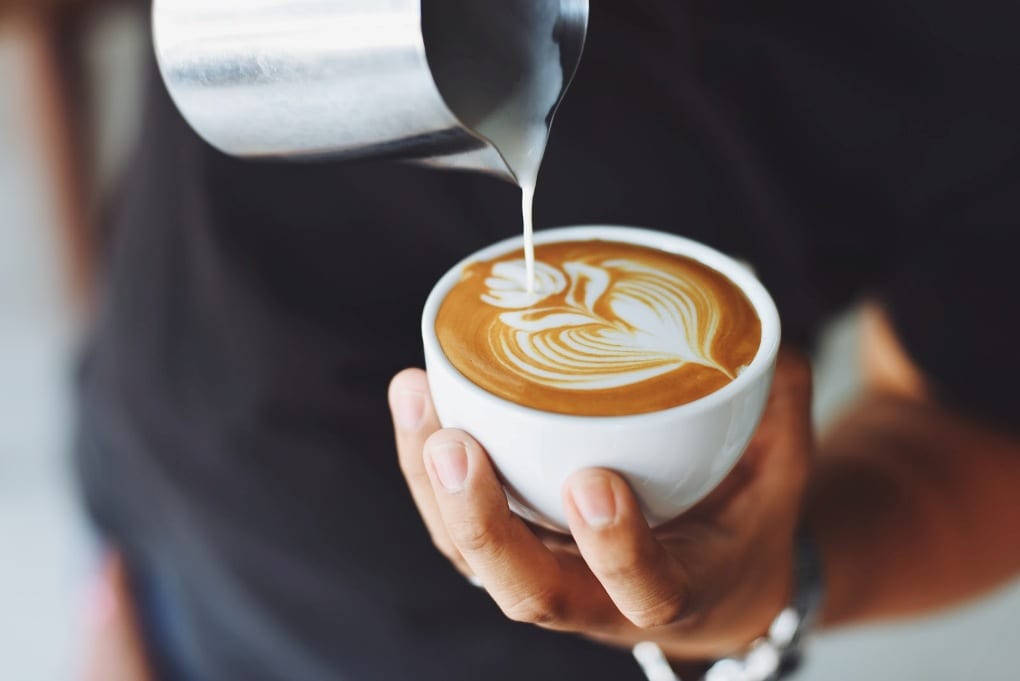 A close-up of a latte art