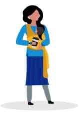 Illustration of a maven-type woman wearing a sash, celebrating her tech career quiz results.