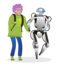 Illustration of a sage-type person with a robot, enjoying their work at one of the best tech jobs.