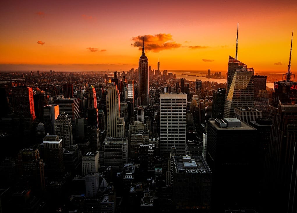 New York skyline at sunset