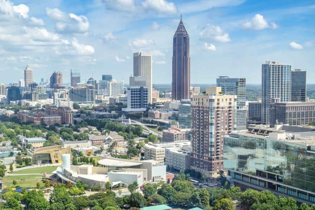 blue sky in Atlanta view of the city and the parks