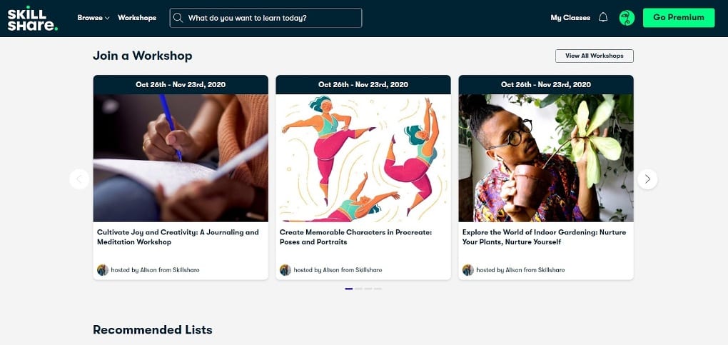 a screenshot of Skillshare Workshops