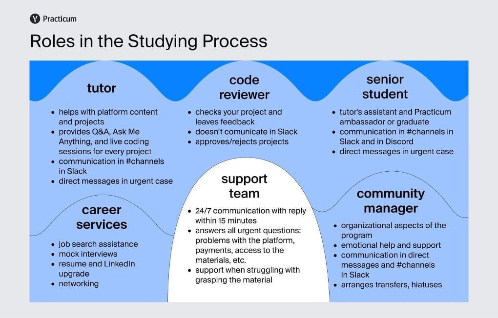 Infographic covering Practicum’s support team