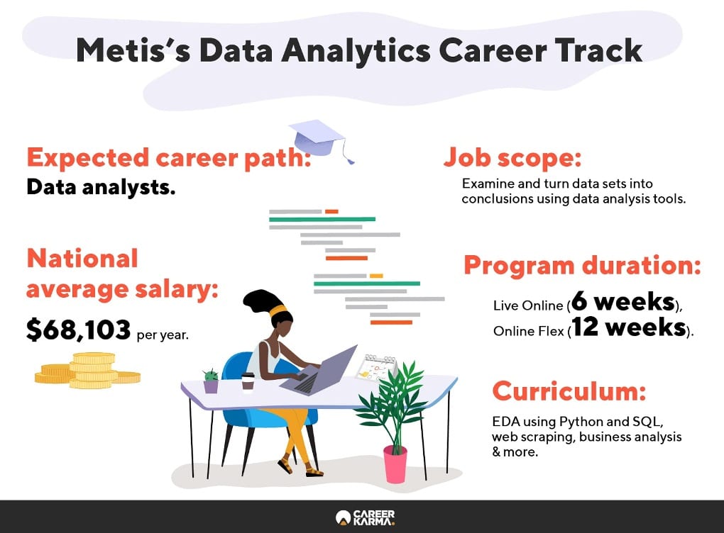 Infographic showing an overview of Metis’s Data Analytics track