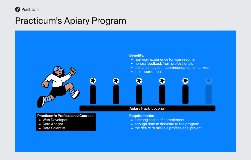 Infographic showing the details of Practicum by Yandex’s Apiary Program