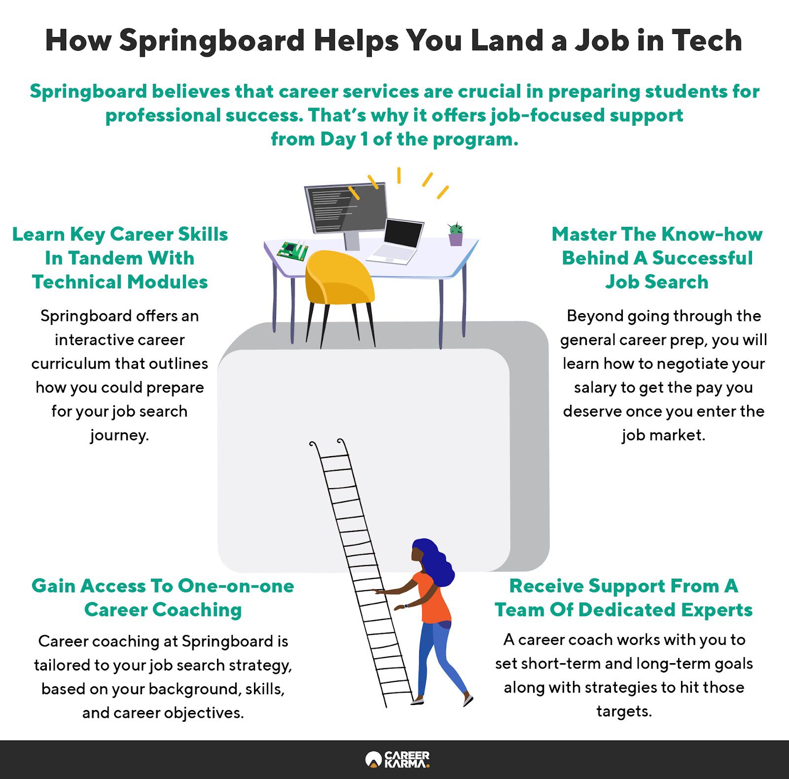 An infographic covering Springboard’s key career services