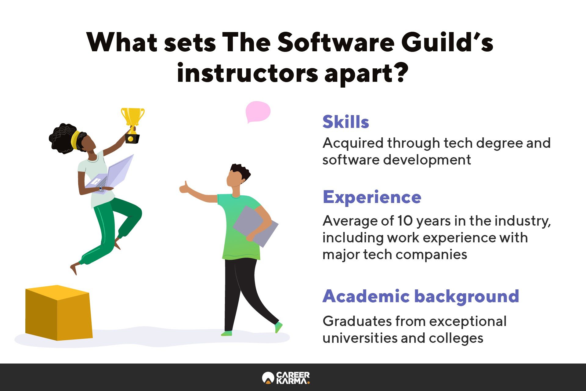 An infographic covering the key assets of The Software Guild instructors