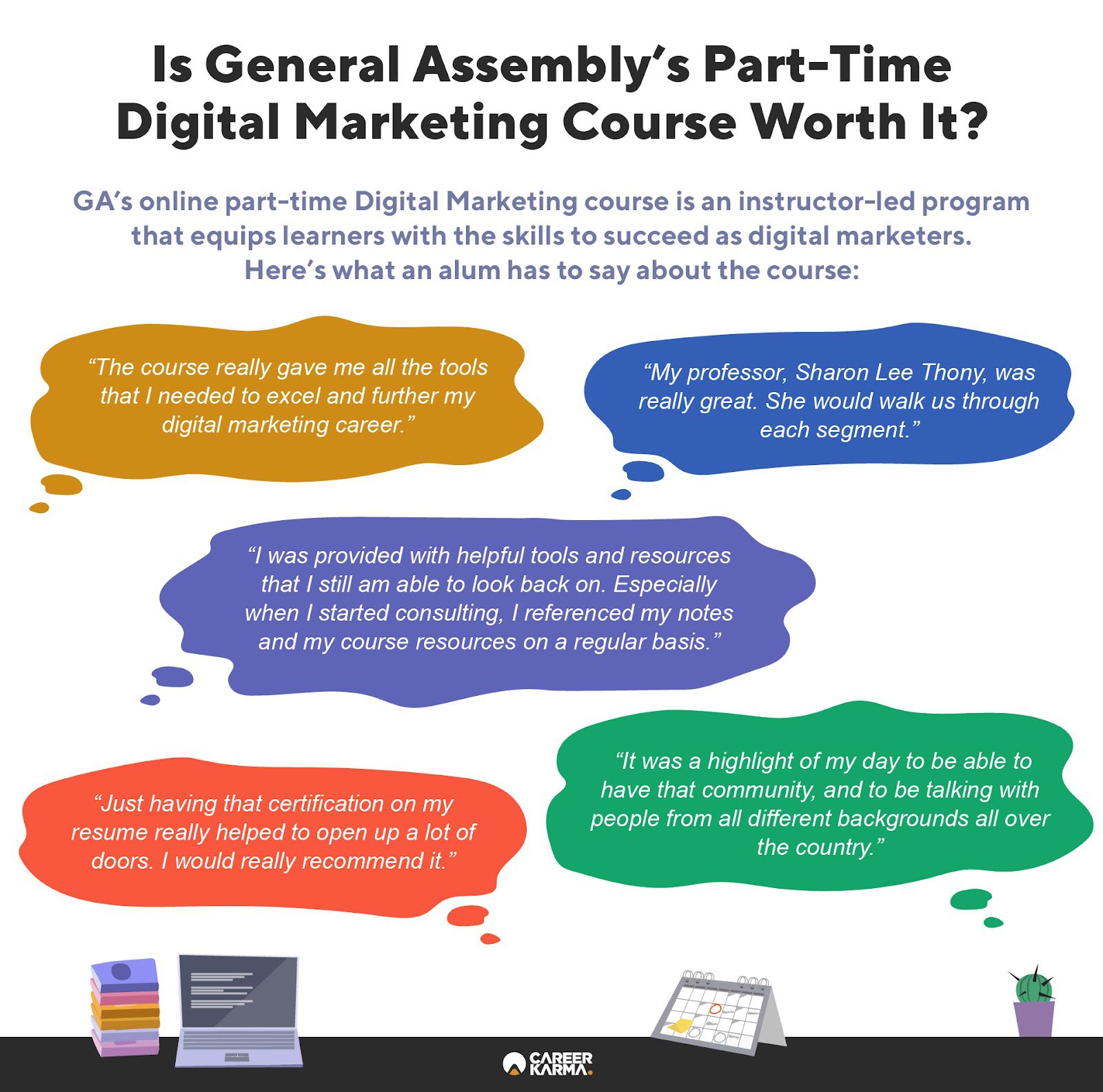 An infographic that features a student’s review of General Assembly’s Part-time Digital Marketing Course