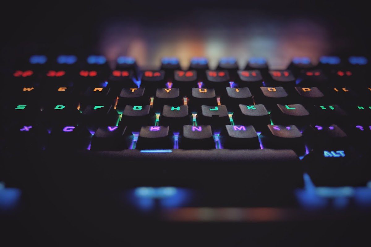 Mechanical keyboard with backlit keys.