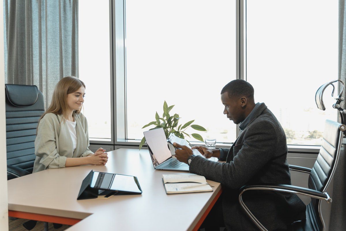 A job applicant being interviewed for an open position. In-Demand Careers