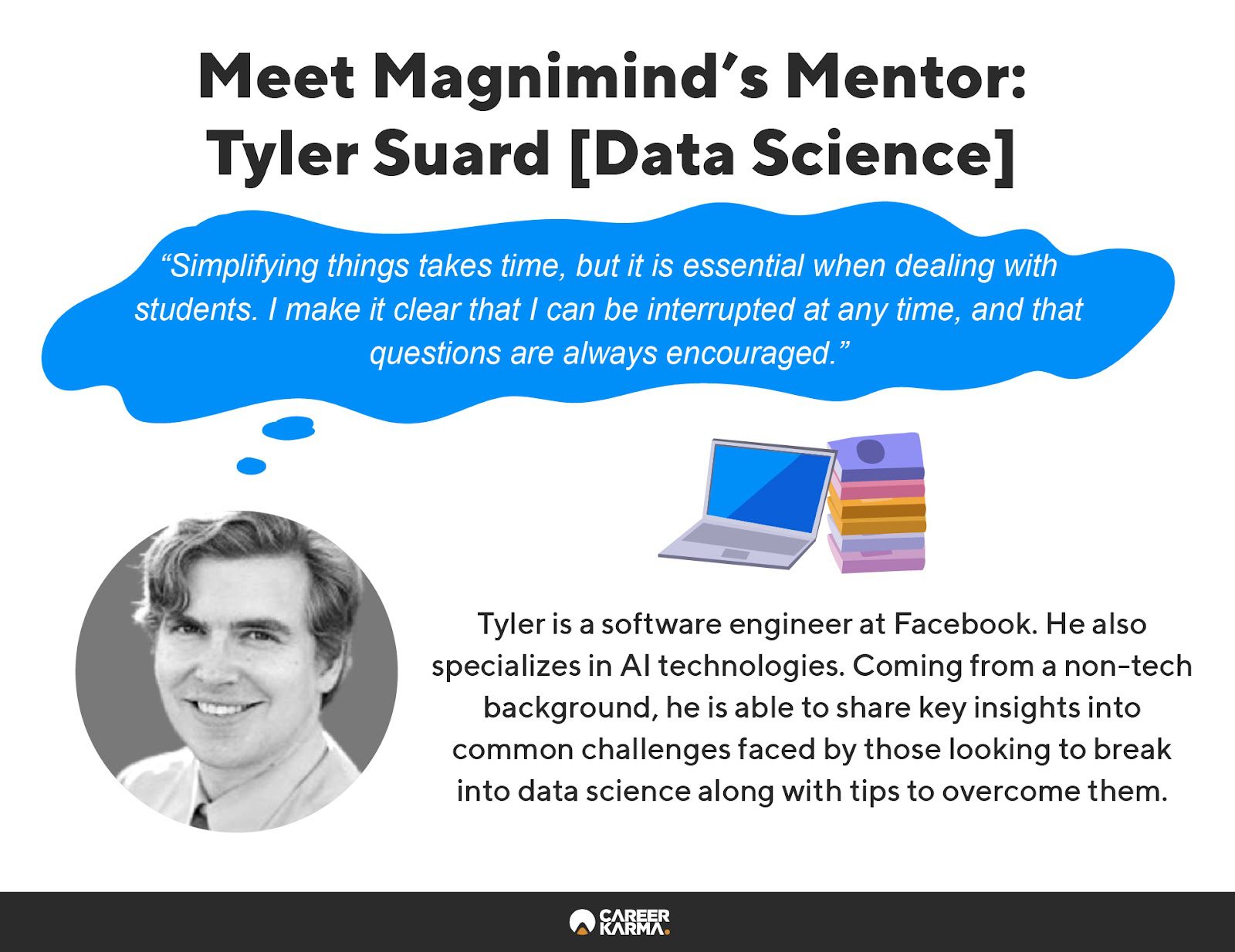 Infographic highlighting the profile of Magnimind’s mentor Tyler Suard