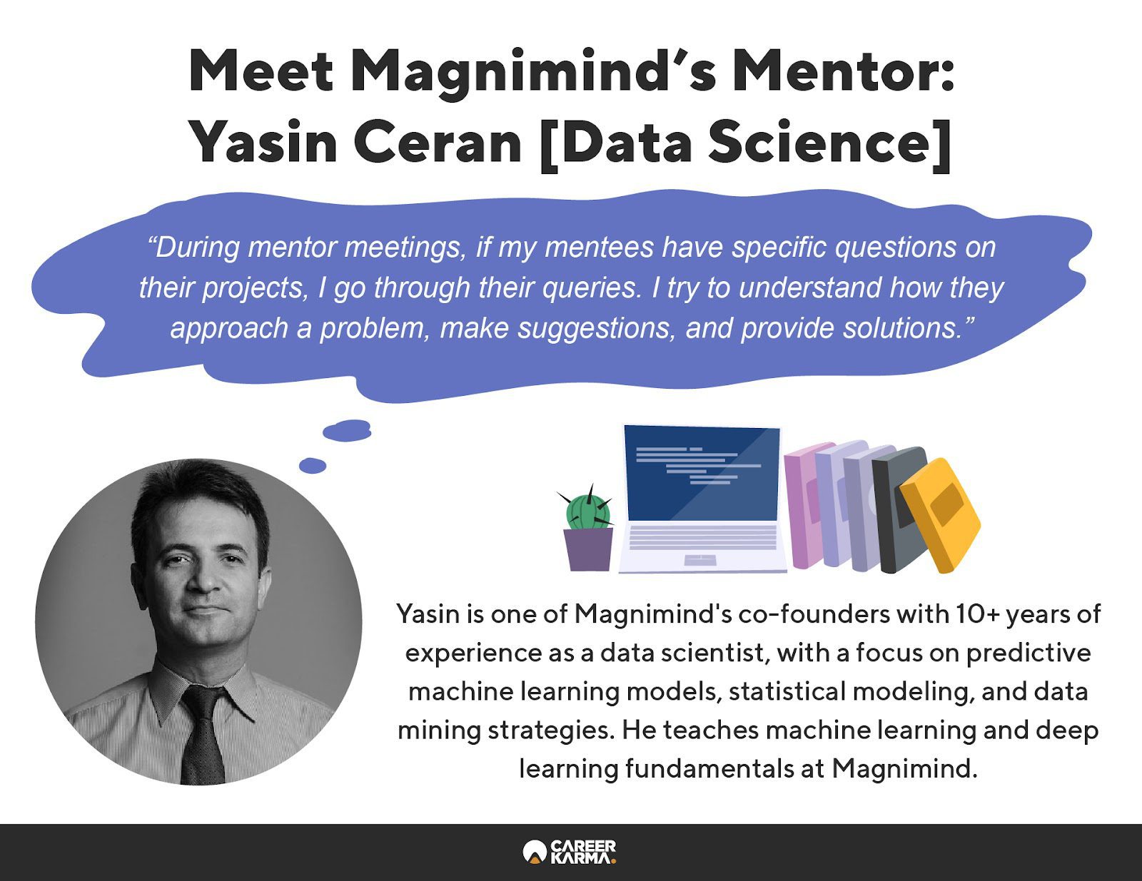 Infographic highlighting the profile of Magnimind’s mentor Yasin Ceran