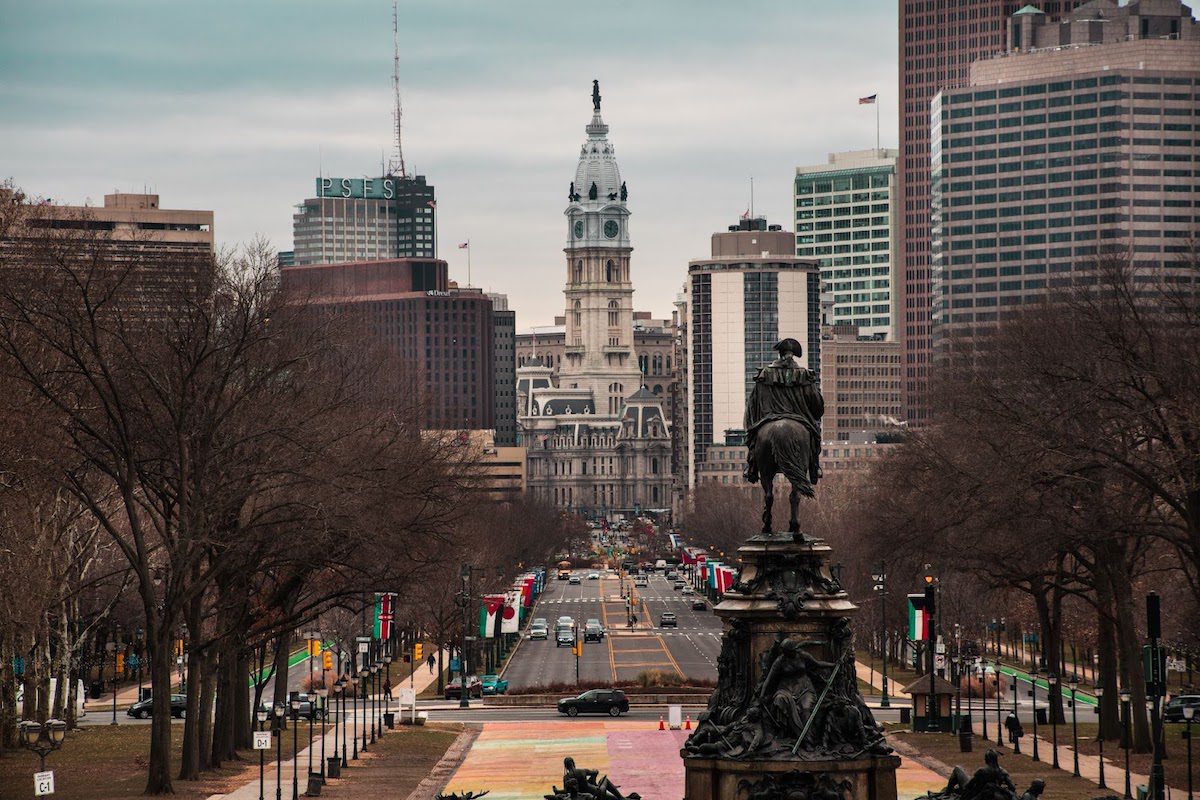 A shot of Philadelphia from the steps of Philadelphia Museum of Art of City Hall Biggest Companies In Philadelphia