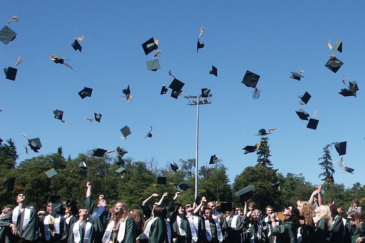A group of graduates throwing their graduation caps in the air Best Accelerated Bachelor's Degrees