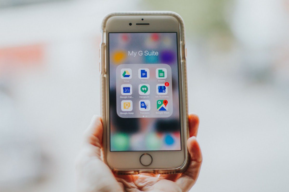 A phone displaying different Google apps/software