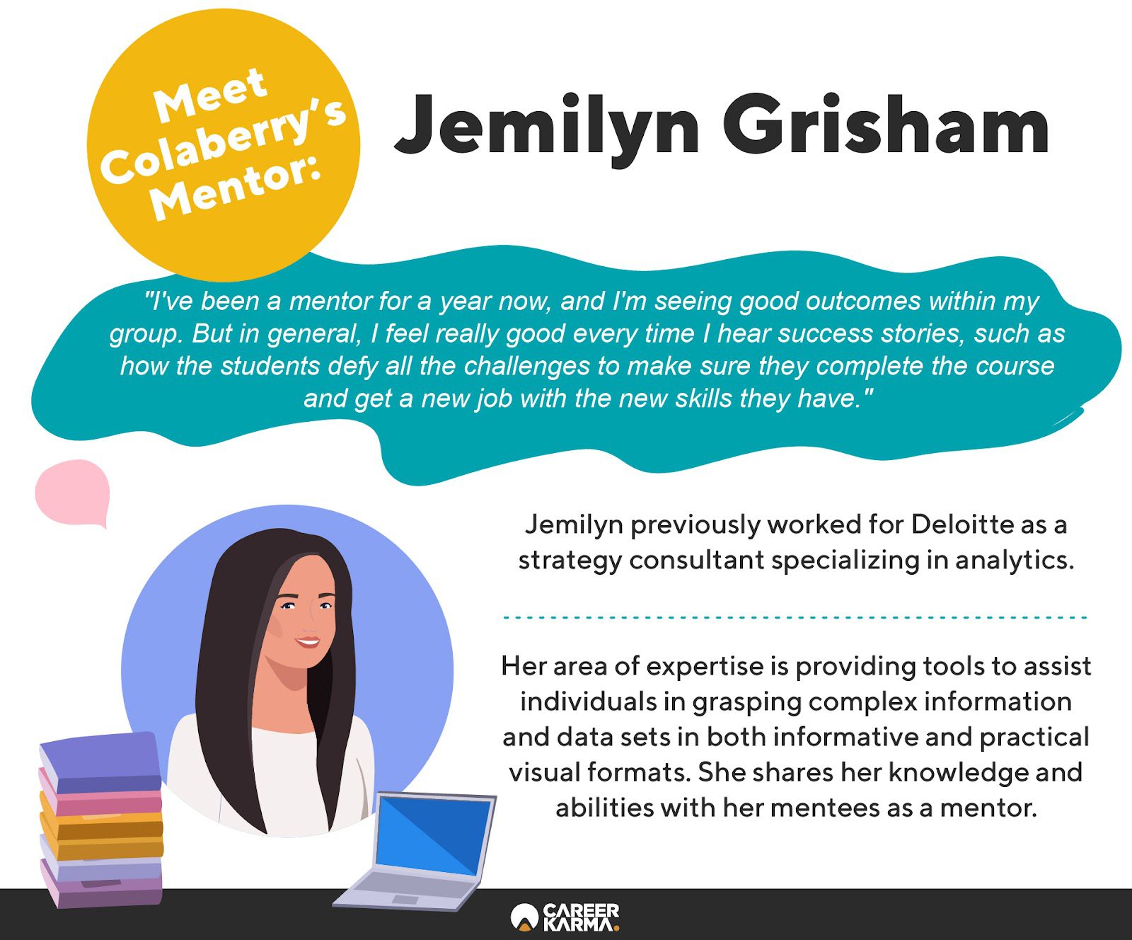 An infographic spotlighting Colaberry mentor Jemilyn Grisham
