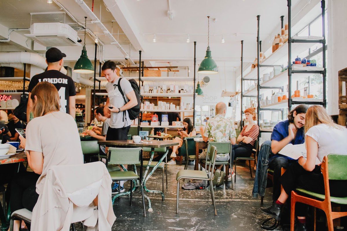 People interacting in a restaurant