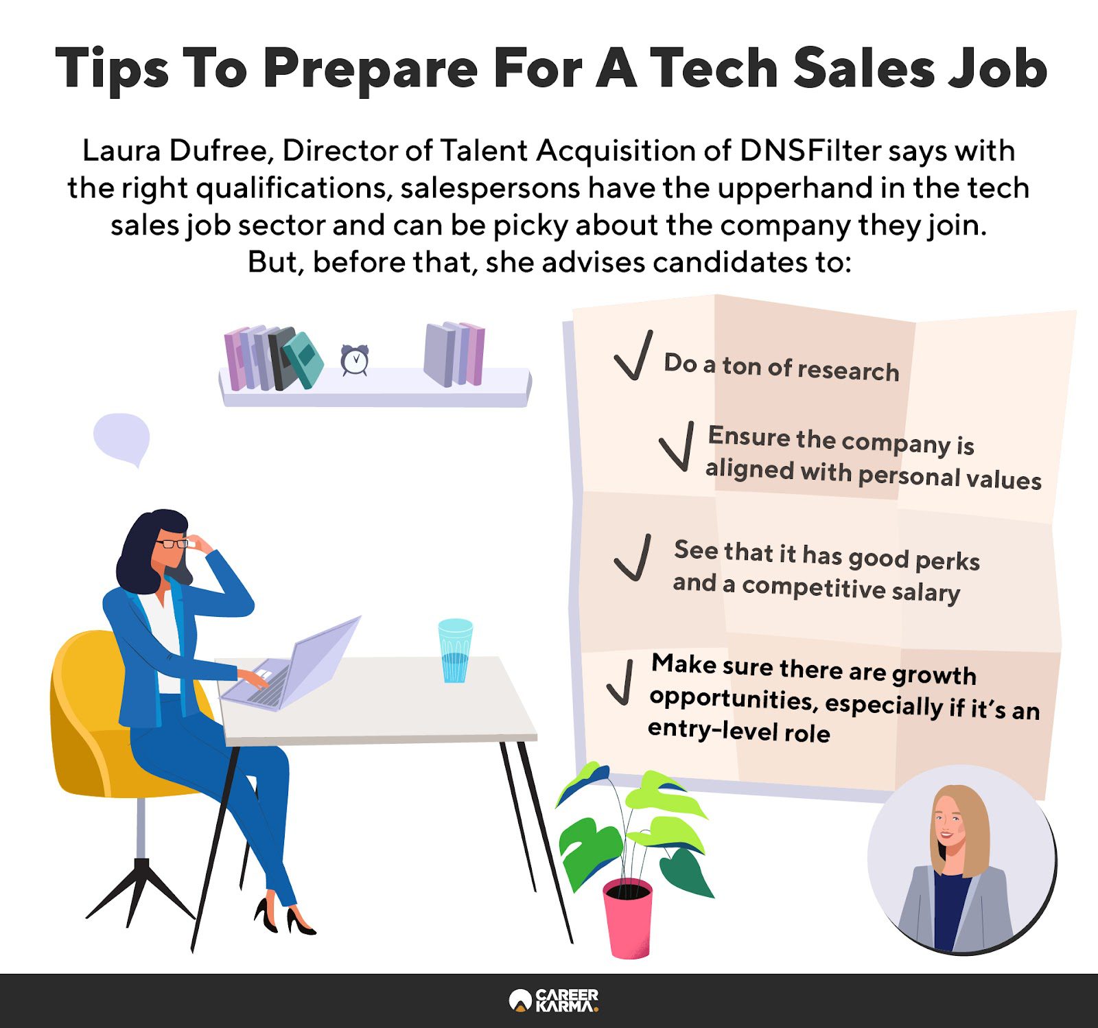 An infographic highlighting tips to prepare for a tech sales career
