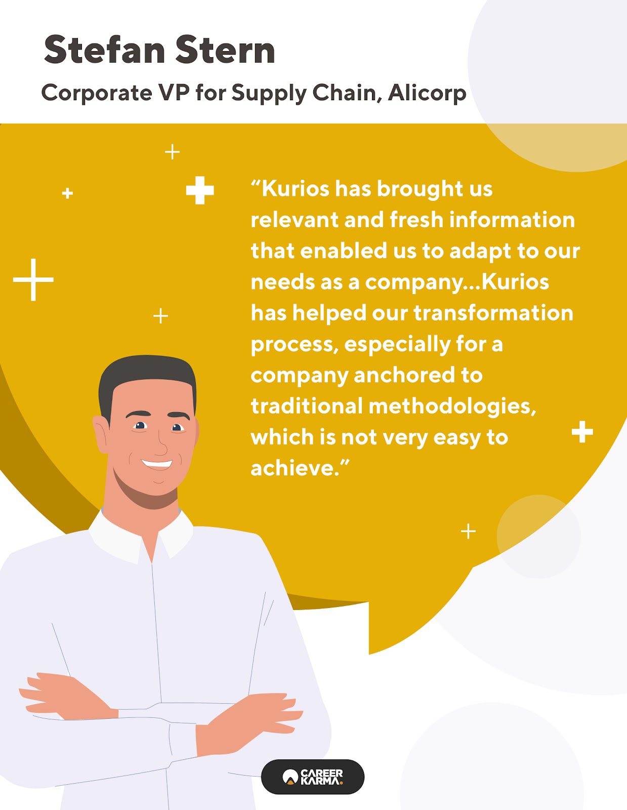 An infographic featuring Alicorp VP for Supply Chain Stefan Stern’s review of Kurios’ training program