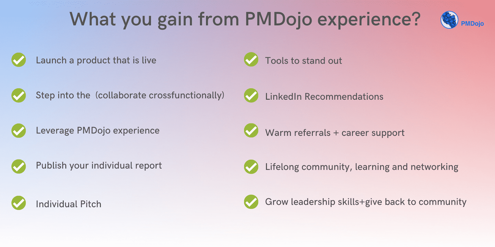 An infographic highlighting the benefits of learning product skills at PMDojo