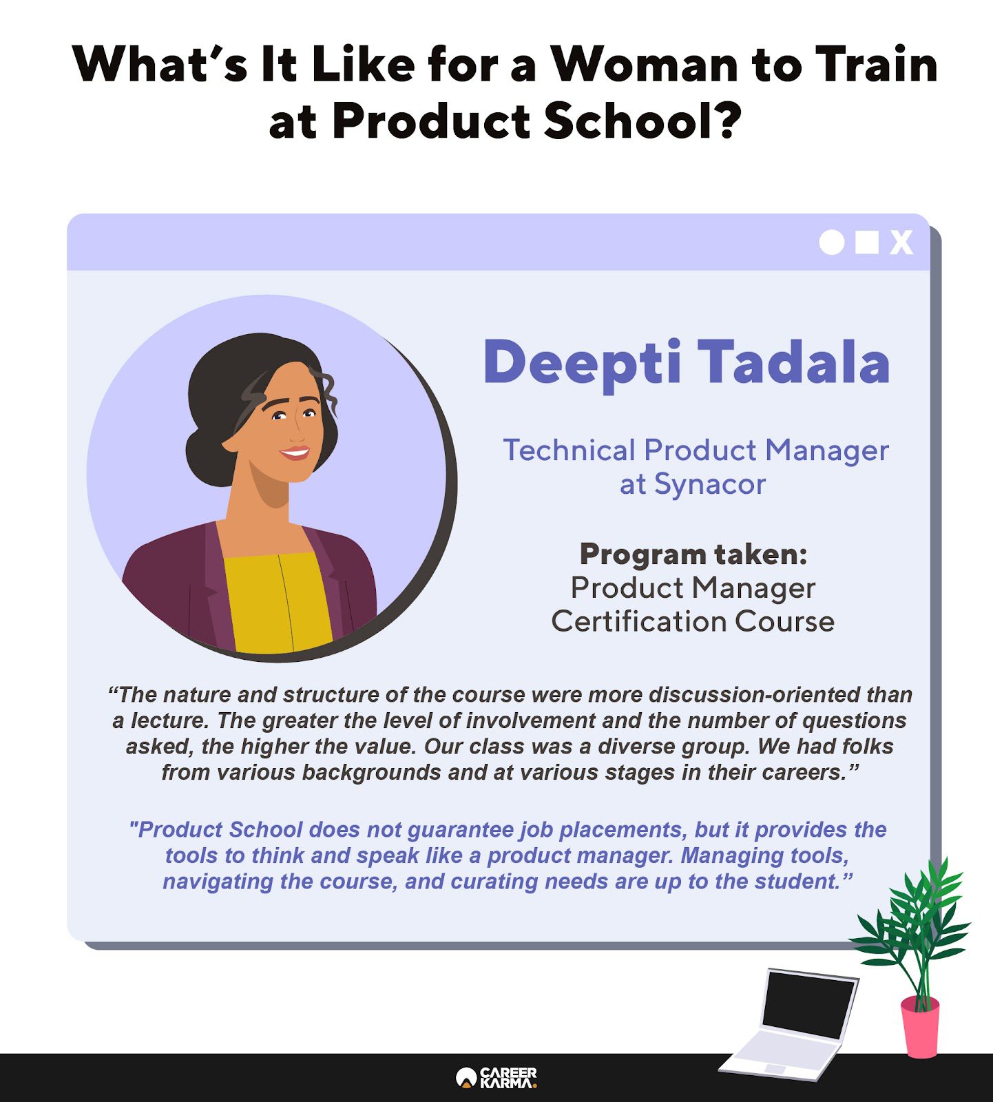 An infographic highlighting a graduate’s review of Product School 