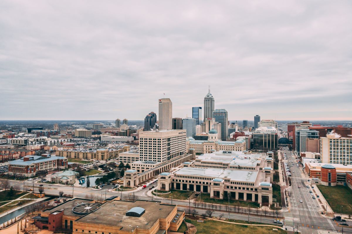Aerial view of Indianapolis taken from a drone.