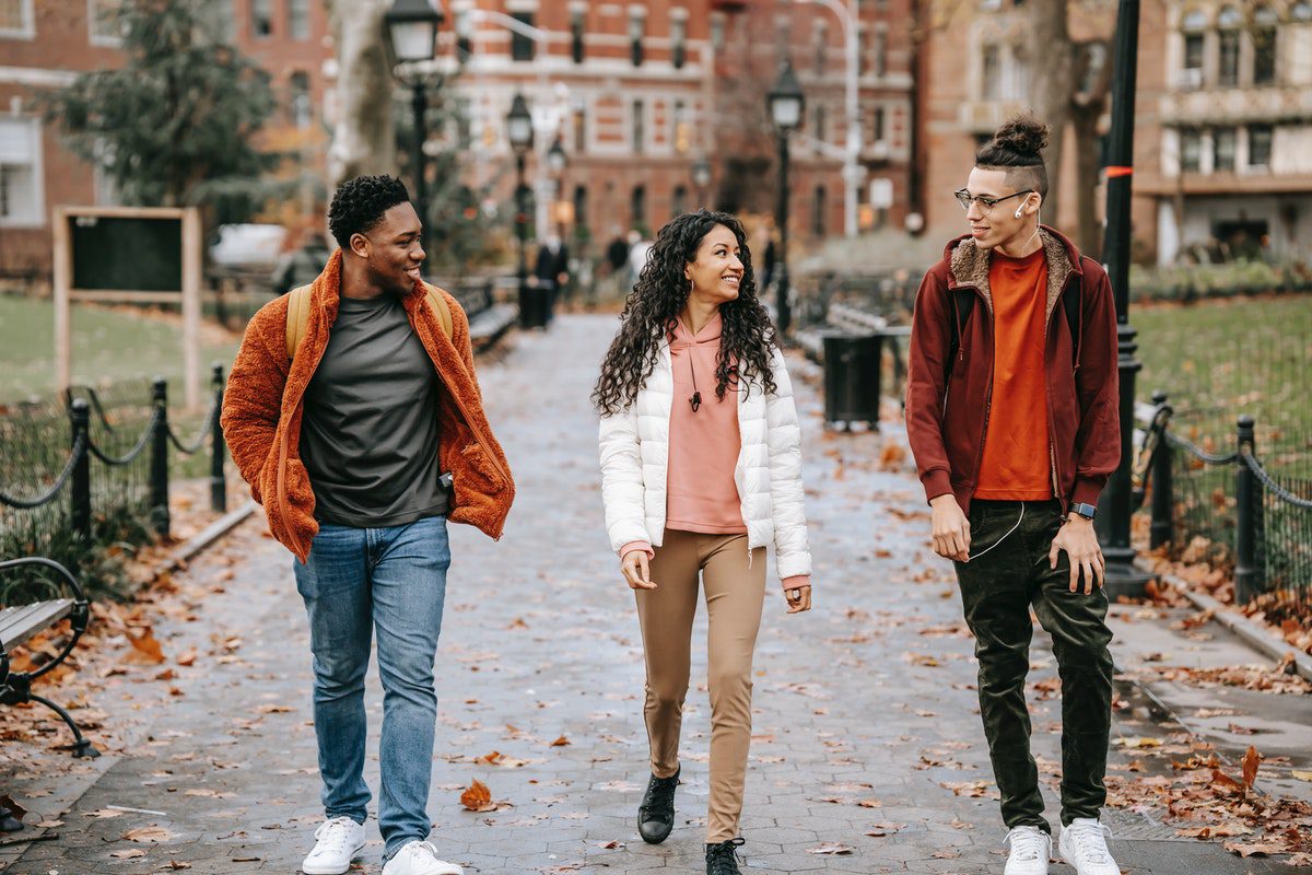 New York University students walking in New York City.