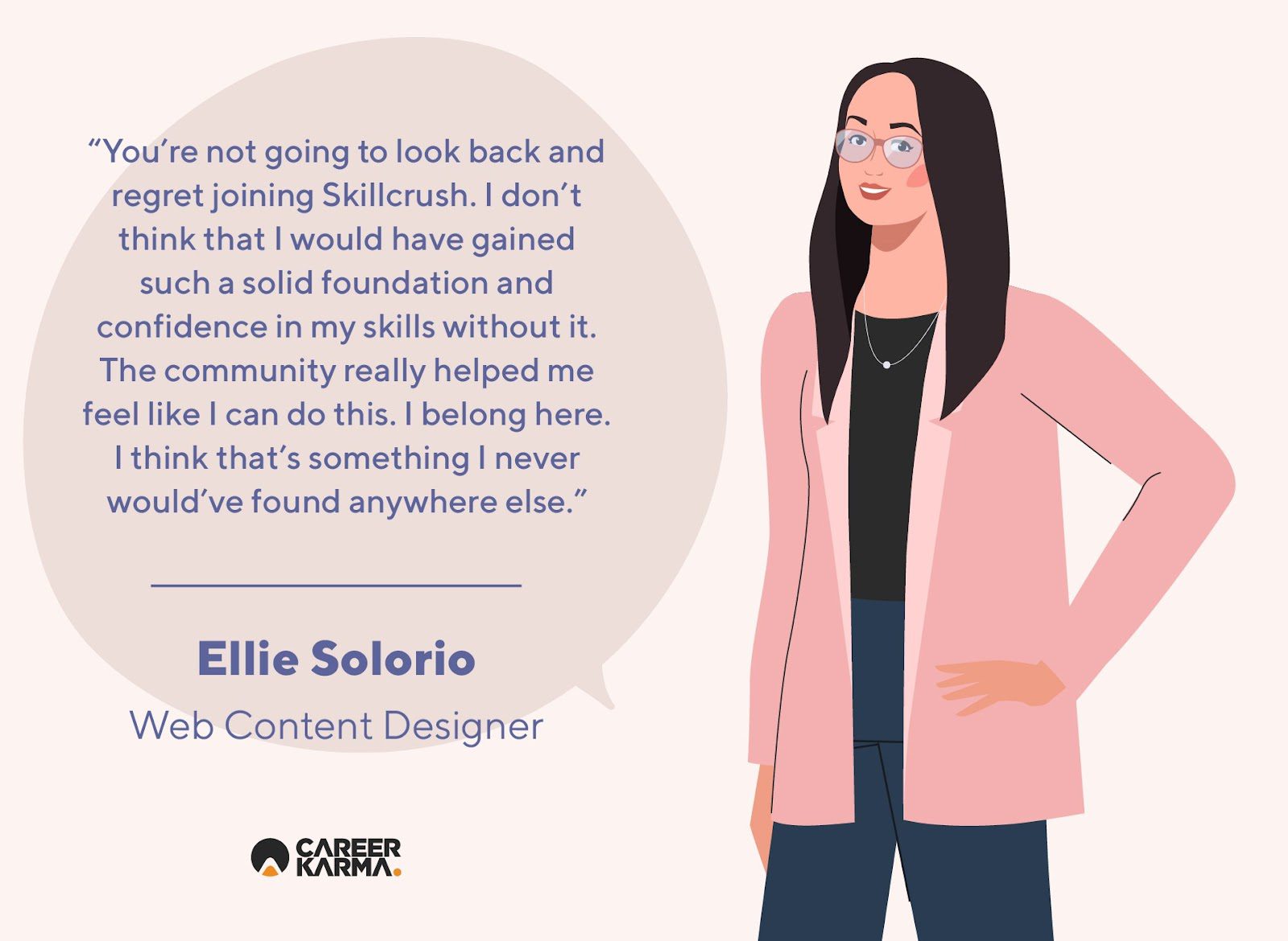 An infographic showing an alum’s review of Skillcrush