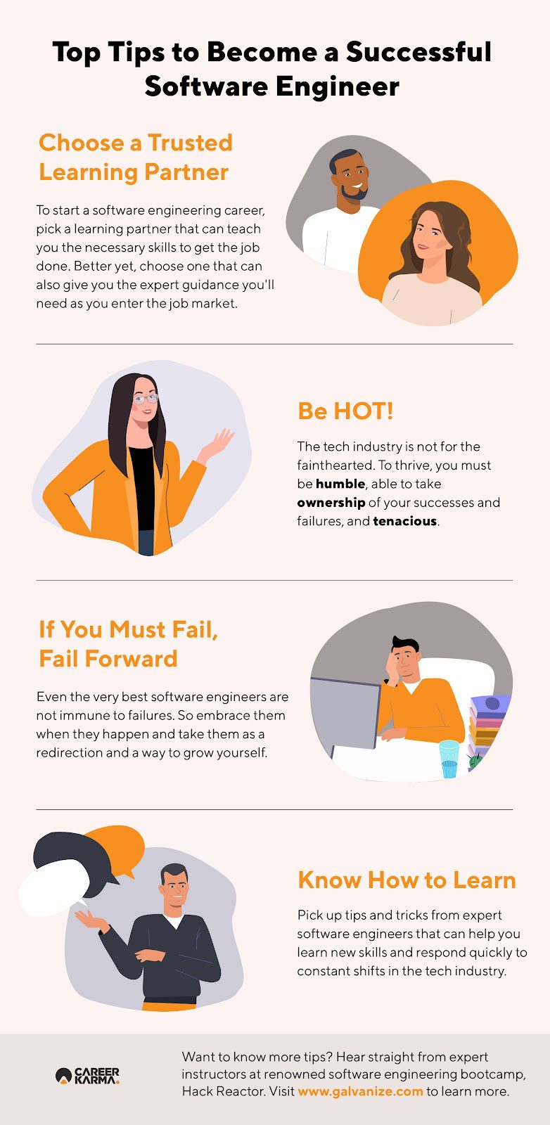 An infographic highlighting top tips to become a successful software engineer